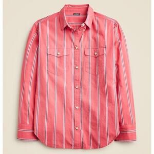 J.Crew Size 14 XL Western Shirt Cotton Voile Garcon Fit Pearl Snap Coral
